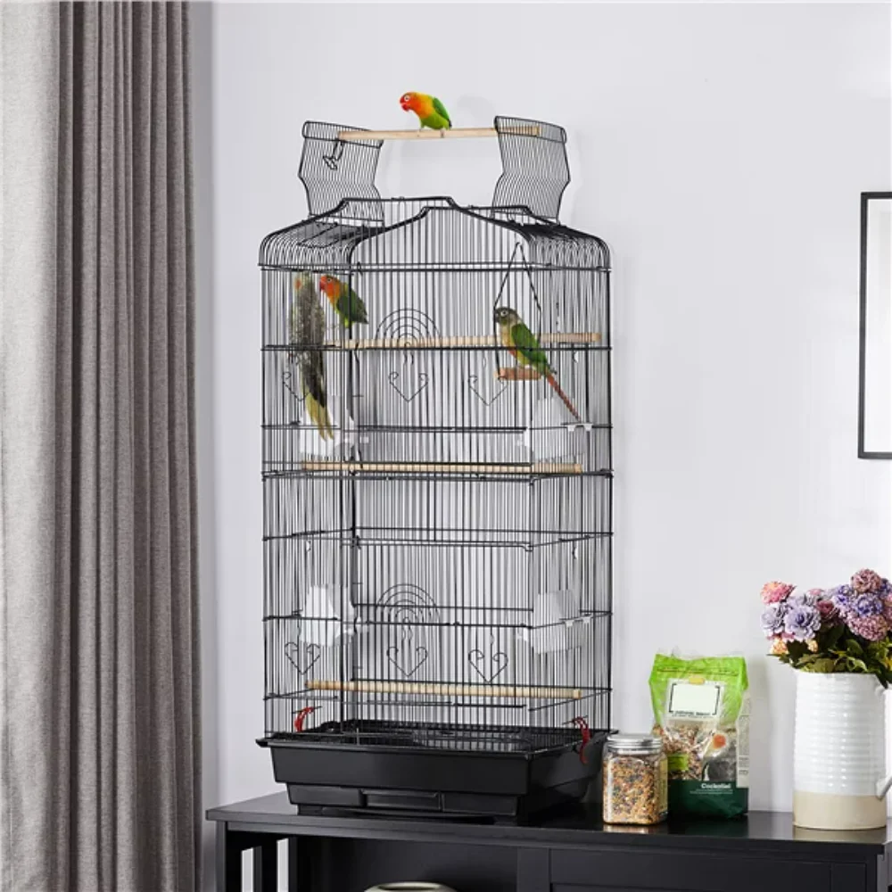 

Large 36" Metal Bird Cage with Play Top for Parakeets and Lovebirds, Black Bird Cages & Nests