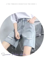 summer women jeans shorts fashion high waist ripped holes blue wide leg denim shorts ladies personalized bottoms classic outfits