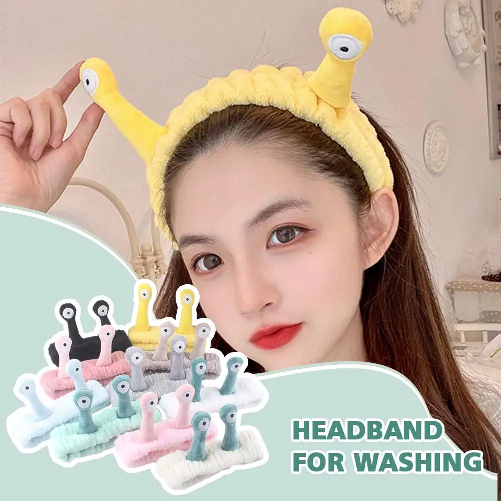 

Cartoon Big Eye Snail Headband Cute Elastic Wash Face Makeup Hair Band Soft Warm Coral Fleece Hairbands For Women Girls Tur D1G8