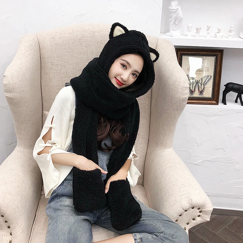 

Winter hat women double thick hat scarf gloves fashion one three-piece Korean version parent-child thickening scarf students