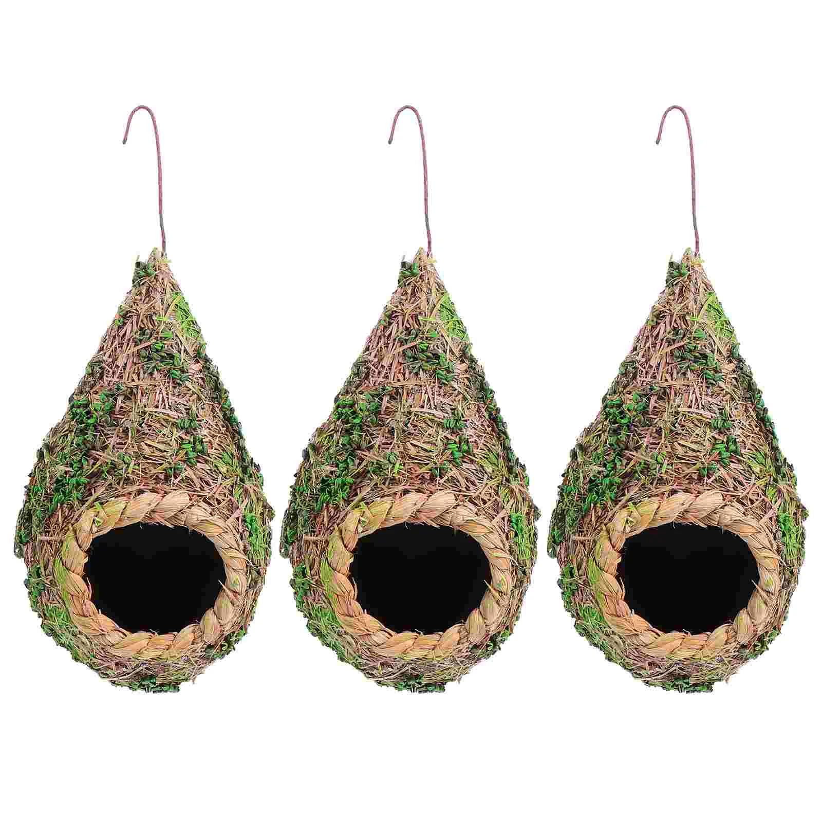 

3 Pcs Simulation Straw Bird's Nest Home Decor Cozy Bird Resting Hut Natural Hummingbird House Grass Woven Bird House