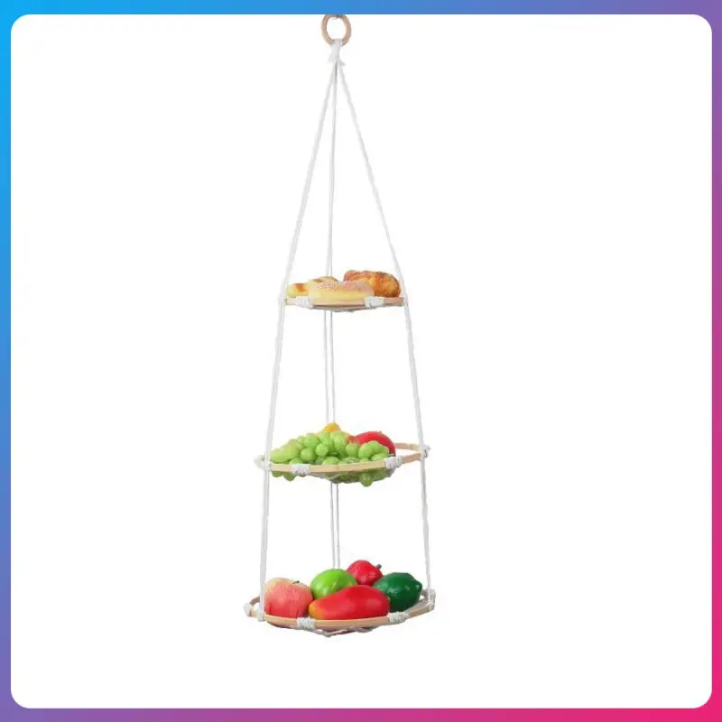 

1Pcs Fruit Hanging Basket Woven Cotton Rope Hanger Basket Multifunctional Storage Baskets Garden Hanging Planter Hanging Baskets