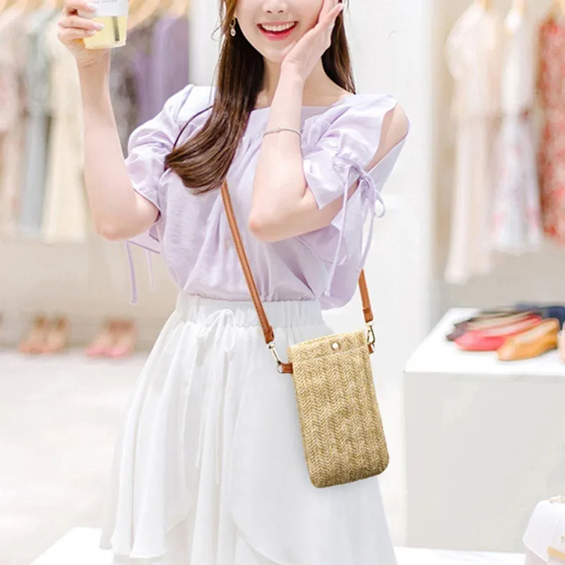 Модная Плетеная соломенная женская сумка-мессенджер через плечо летняя пляжная