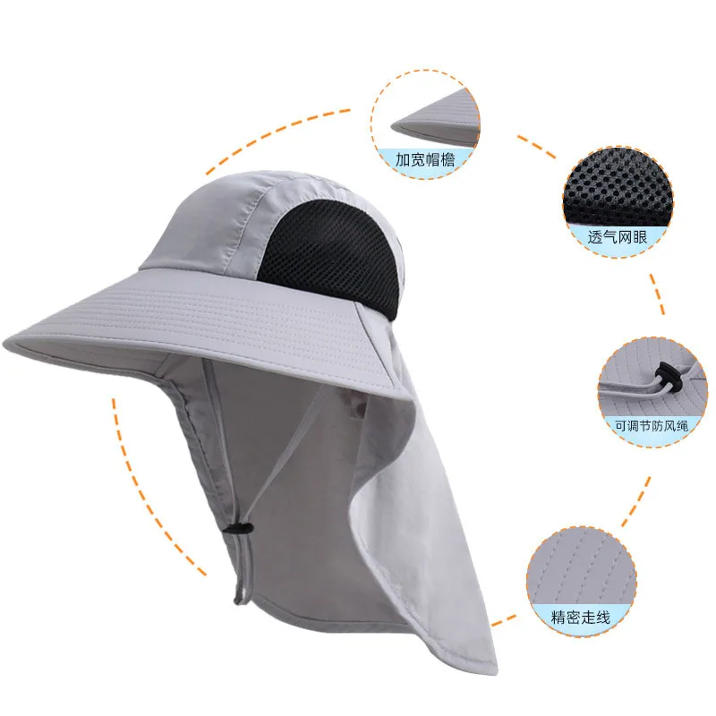 Cap circumference56-58cm Summer Outdoor Shade Sun Hat  Large Breathable Eaves Shawl Fisherman Caps Male Mountain Caps