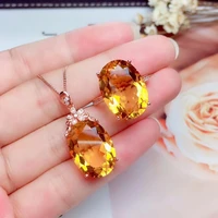 big size yellow topaz citrine jewelry set including ring necklace real 925 silver birthday party gift girl ornament