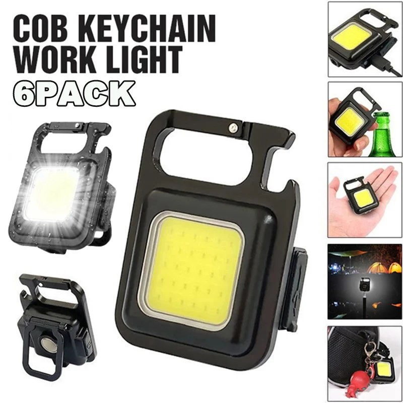 LED Working Light USB Rechargeable Mini Flashlight Portable Bright Keychain Pocket Clip Lantern Outdoor Hiking Fishing Camping