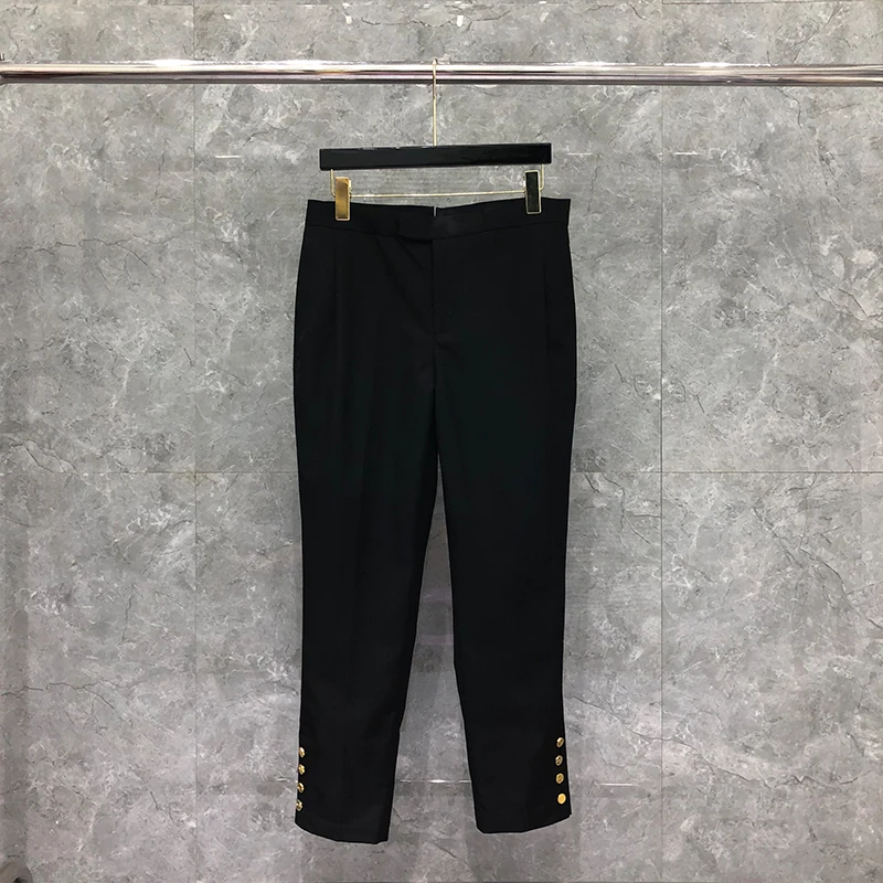 TB THOM Fashion Cropped Pants Men Casual Suit Pants Gold Buckle Design Business Striped Spring And Autumn Formal Trousers ins