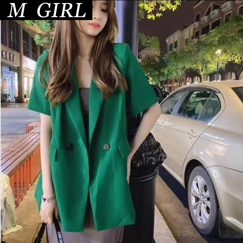 M GIRLS Blazers Women Notched Loose Lazy Leisure Streetwear All-match Short Sleeve Solid Plain Female Clothing Summer Breathable
