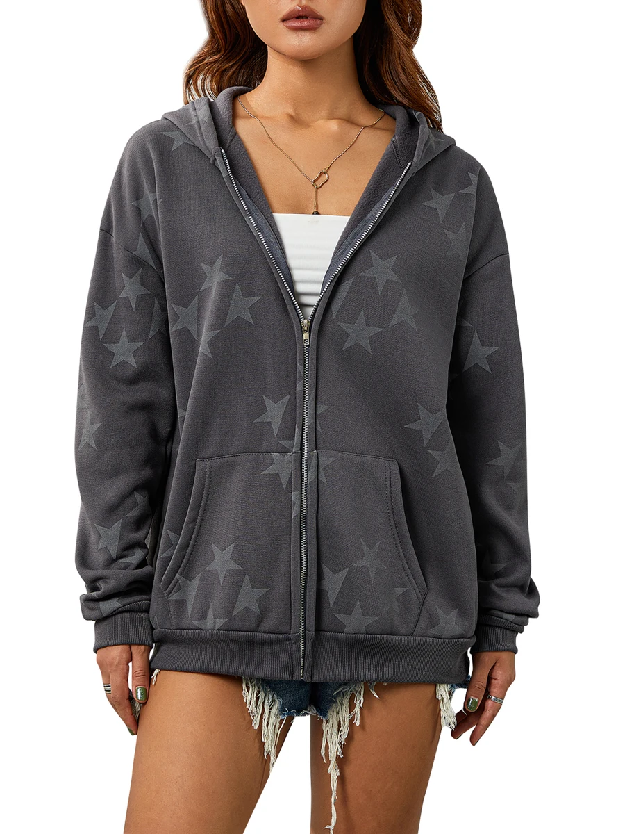 

Zip Hoodie Star Print goth Punk Sweatshirt Women hoodies Outdoor Sport Coat Pullover Long Sleeve Oversized hoodie Y2k jacket