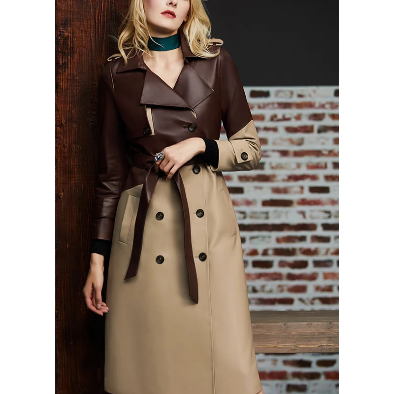 

2023Leather jacket,Real Leather Jacket Women Korean Elegant Female Jacket Slim Contrast Women's Leather Jacket Genuine Sheepskin