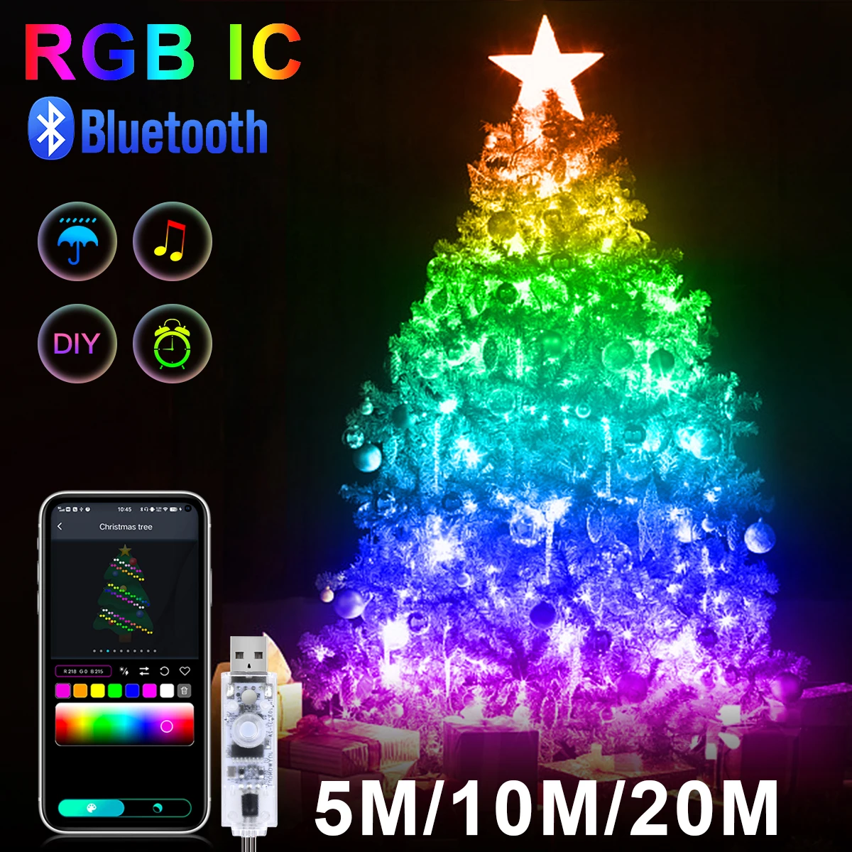 

AIMENGTE RGBIC светодиодная гирлянда Bluetooth 5 м