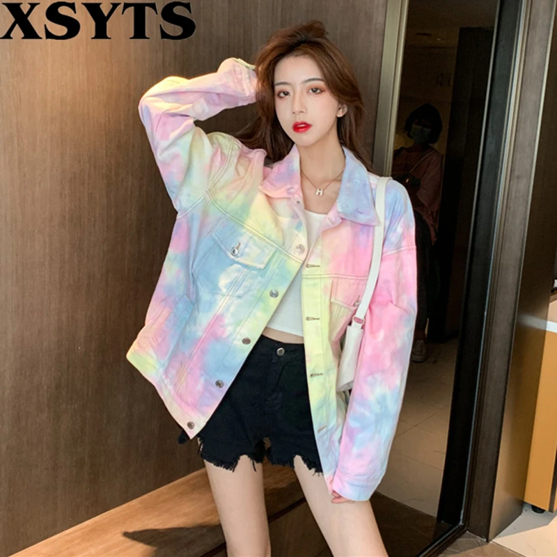 

Tie Dye Gradient Denim Jacket Korean Fashion Denim Jackets Casacas Para Mujer Jeans Jacket Female Coats Chaqueta Mezclilla Mujer
