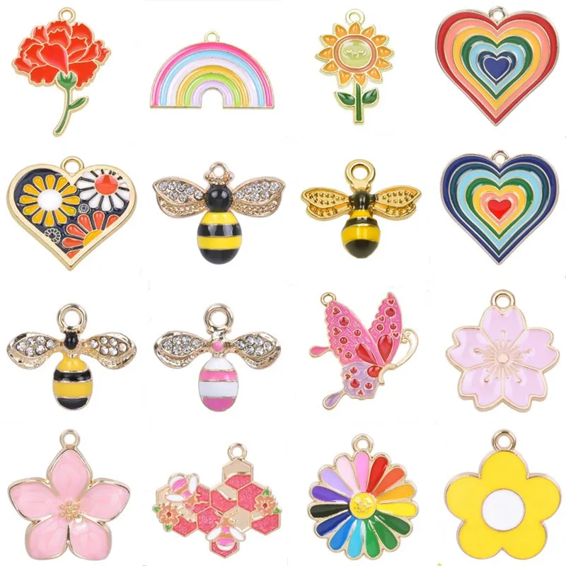 

20pcs Enamel Charms For Jewelry Making DIY Animal Bee Flower Pendants Hearts Butterfly Charm Bulk Items Wholesale Accessories
