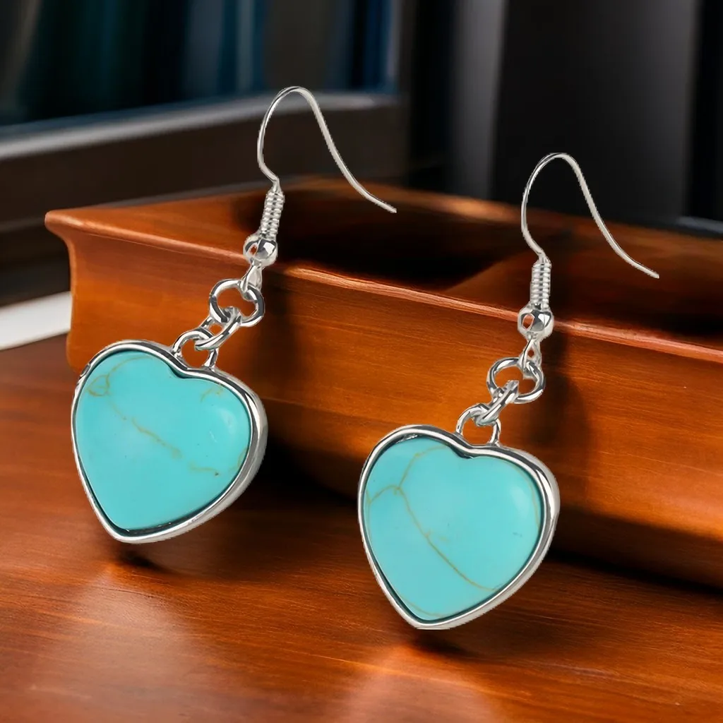 

Earrings for Women Blue Turquoise Heart Earring Summer Elegant Simple Wedding Party Jewelry Woman Ear-ring