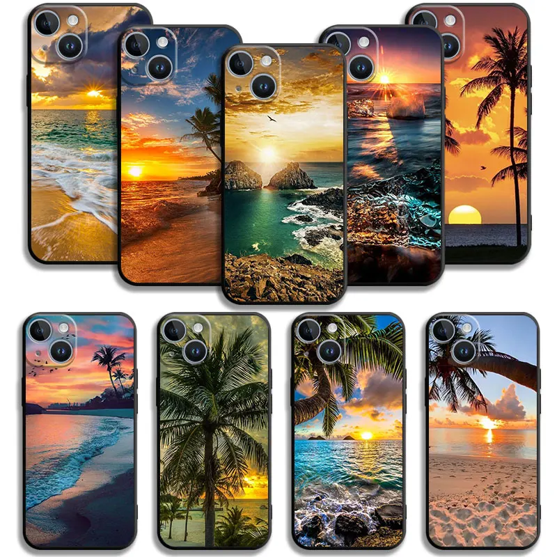 

Cellular Phone Case For iPhone 14 13 12 11 Pro Max 6 6S 7 8 Plus X XS 12 13 Mini Soft Case Summer Beach Scene At Sunset On Sea