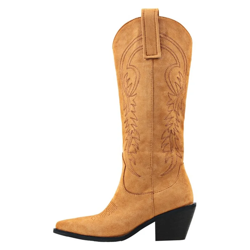 

Retro Sewing Big Size Women's Knee High Boots Chunky Heels Pointed Toe Women Platform Boots Mature Neutral Botas De Mujer 2022
