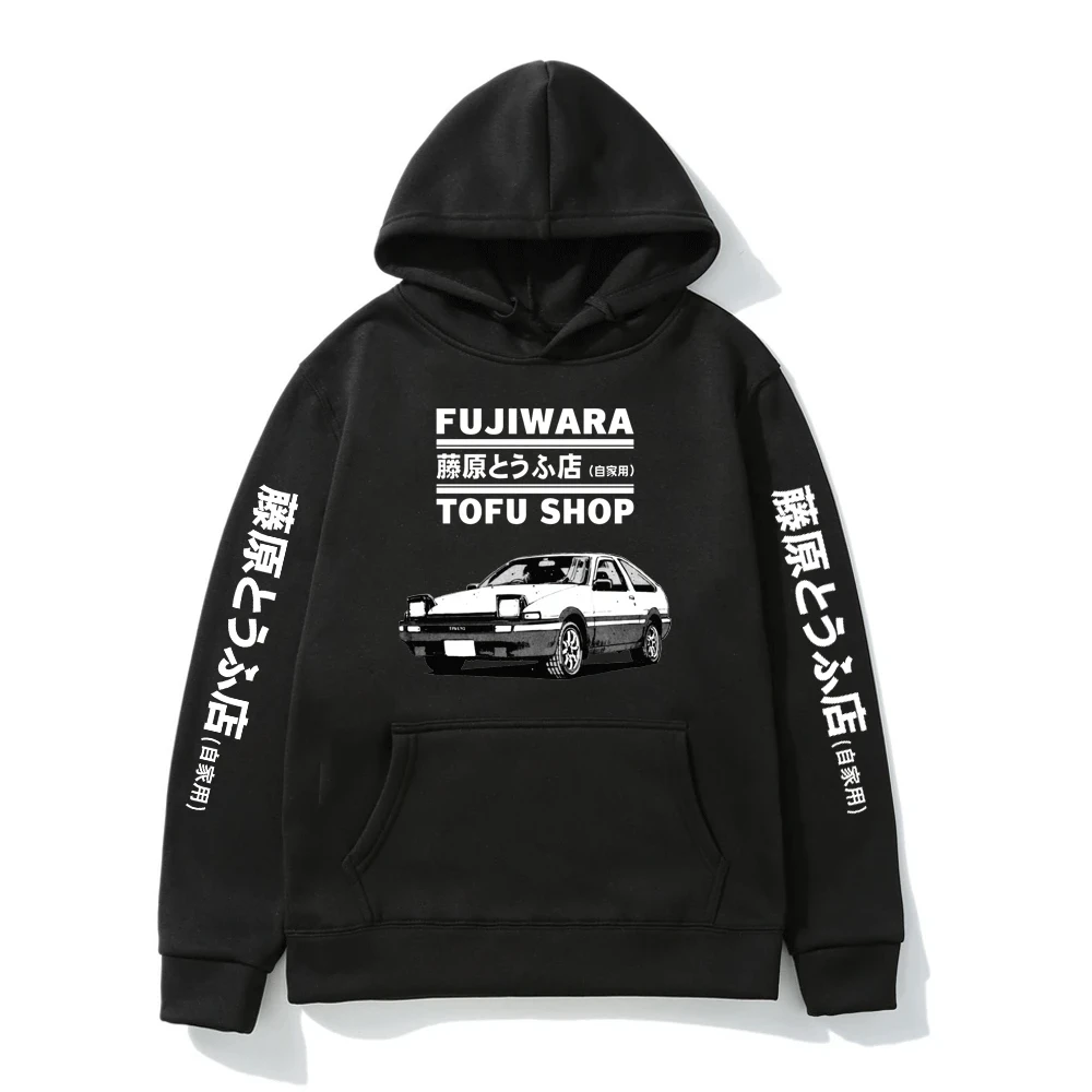 Initial D Fujiwara Tofu Shop AE86 Manga Print Hoodie Men Women Fall/winter Fashion Black Hooded Sweatshirt Loose Fleece Pullover