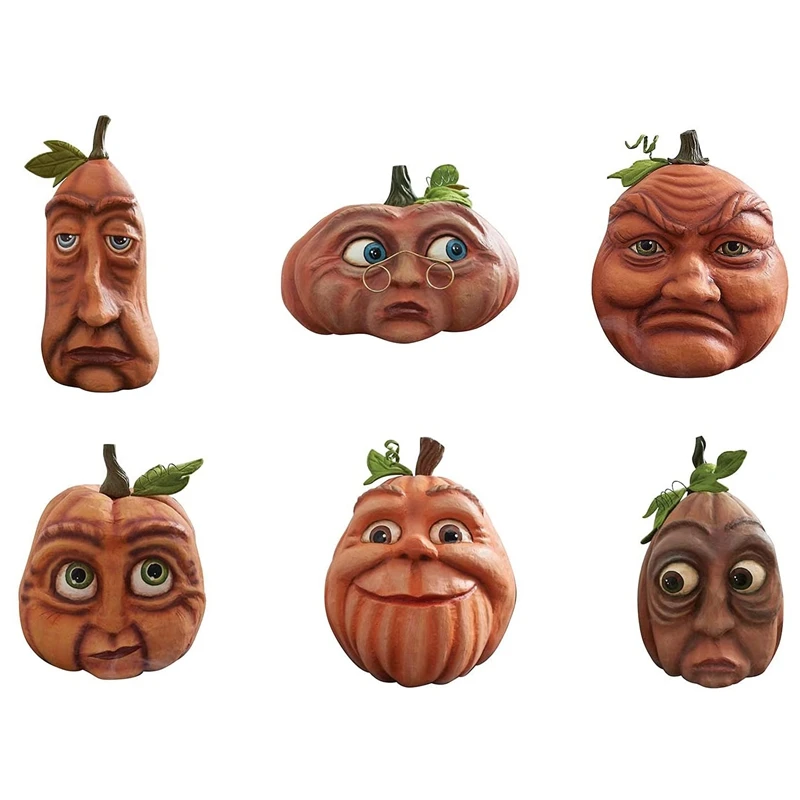 

Expressive Pumpkins Fall Decor - 6PCS Funny Pumpkins With Faces Halloween Pumpkin Decorations Fall Pumpkins Statue