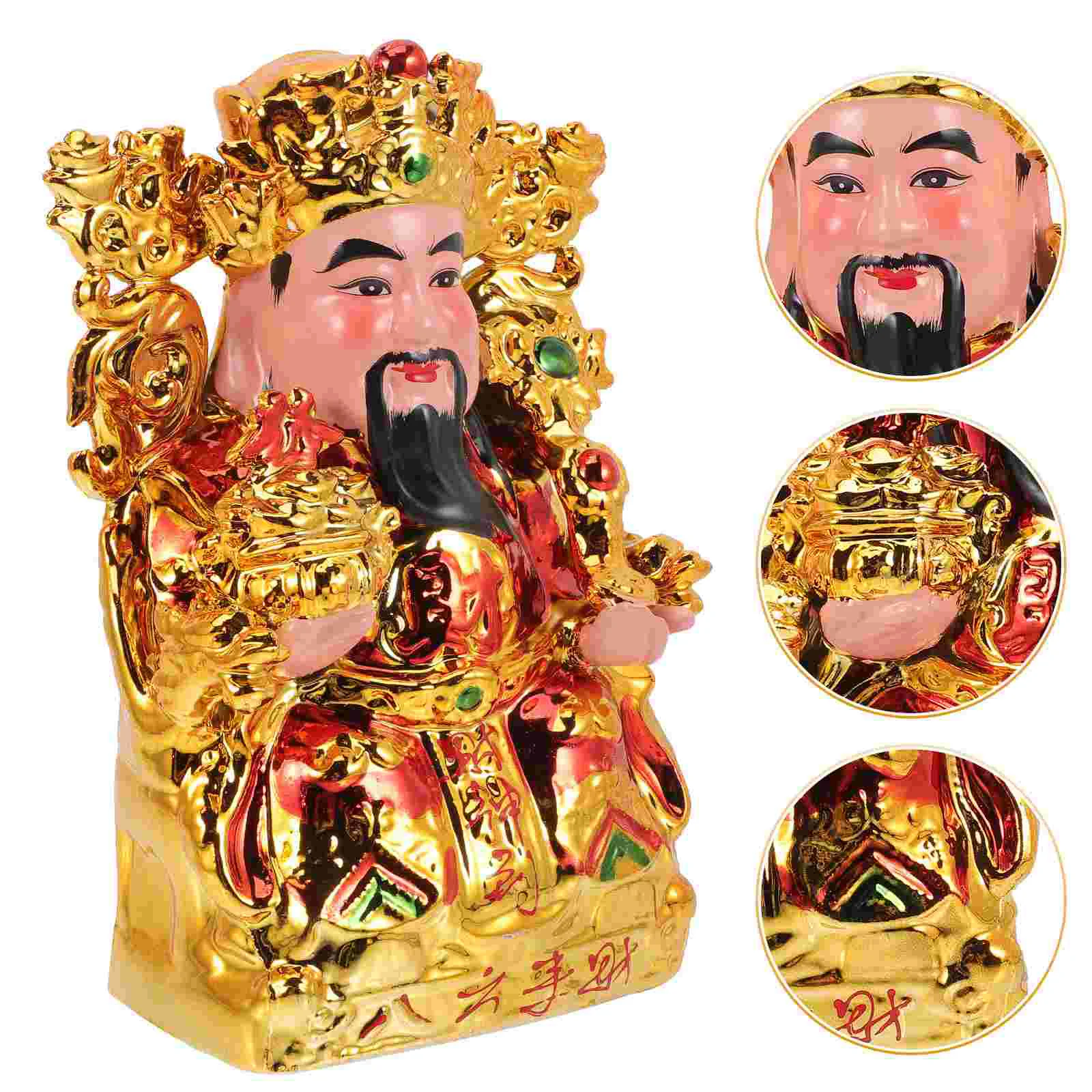 

Godwealth Figurine Desktop Chinese Statue Ornament Decor Caishen Shen Decoration Shui Feng Fortune Ceramic Fengshui Shaped