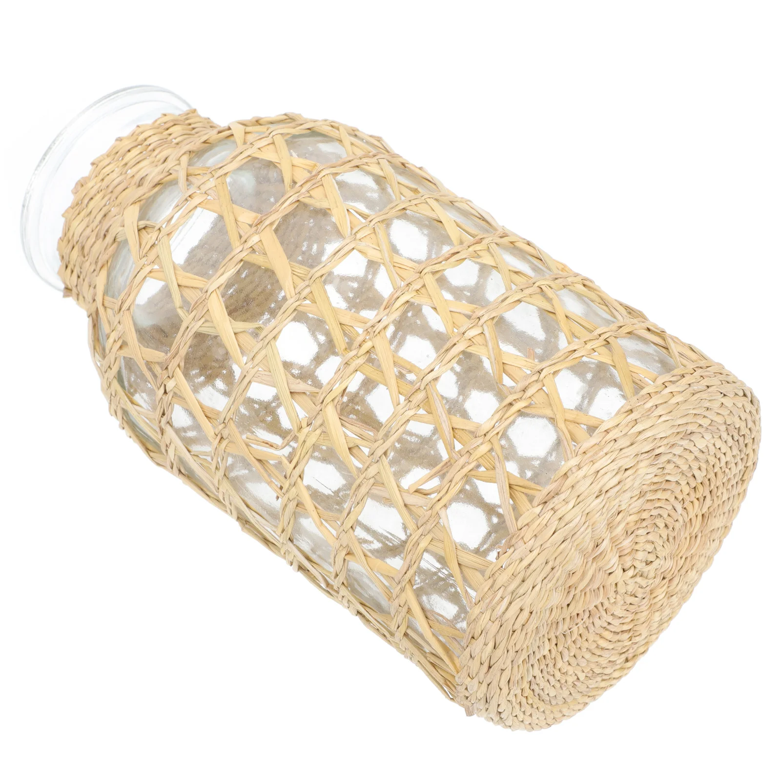 

1pc Rattan Woven Glass Vase Hydroponics Glass Vase Chic Home Vase Decor