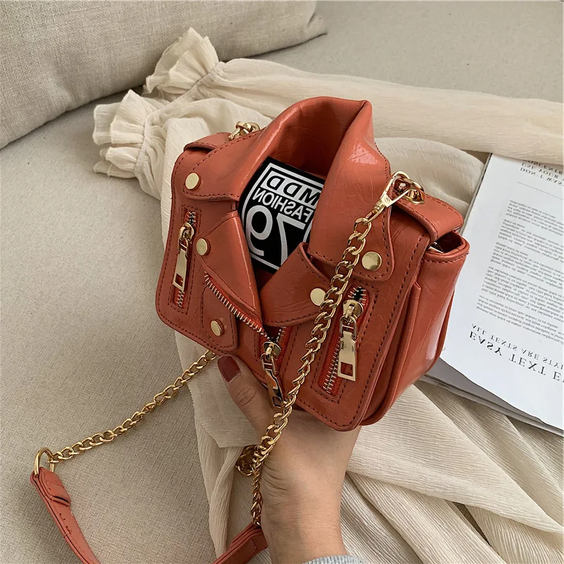 Lapel Uniform Zipper Bag Women's Crossbody Bag Personalized Tote Bag Soft Leather Clothes Funny Bag Girl New Shoulder