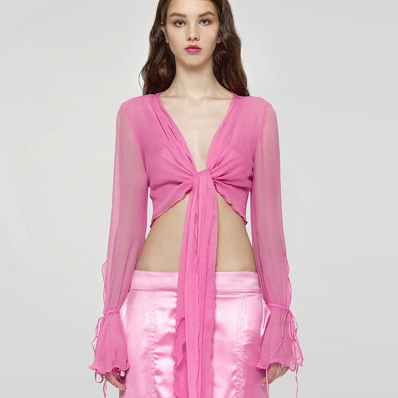 

2022 New Women Spring Street Street Hipster Cardigan V-Neck Slim Fit Long Sleeve Solid Color T-Shirt Women's