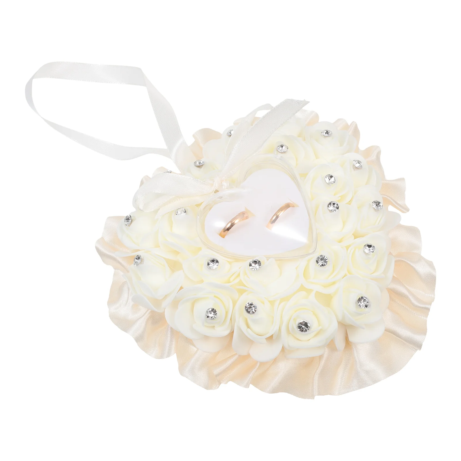 

Ring Box Decor Pillow Case Rose Wedding Heart Holder Cushion Rhinestones Lovers