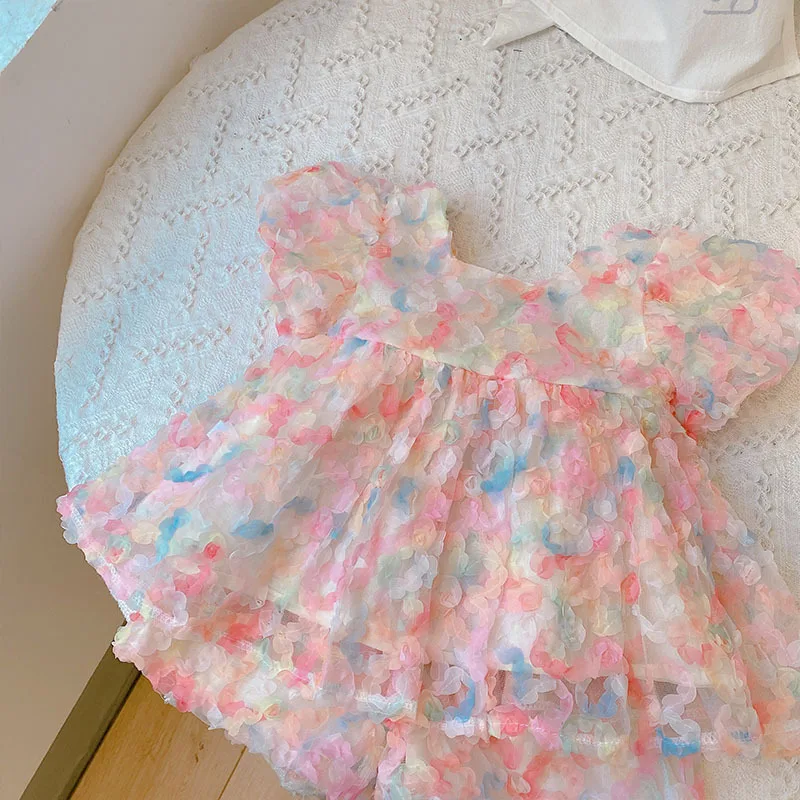 

Summer Girls' Clothing Sets Cute Three-Dimensional Flower Puff Sleeve Top+ Shorts Fashion Baby Kids Outfit Children Clothes Suit