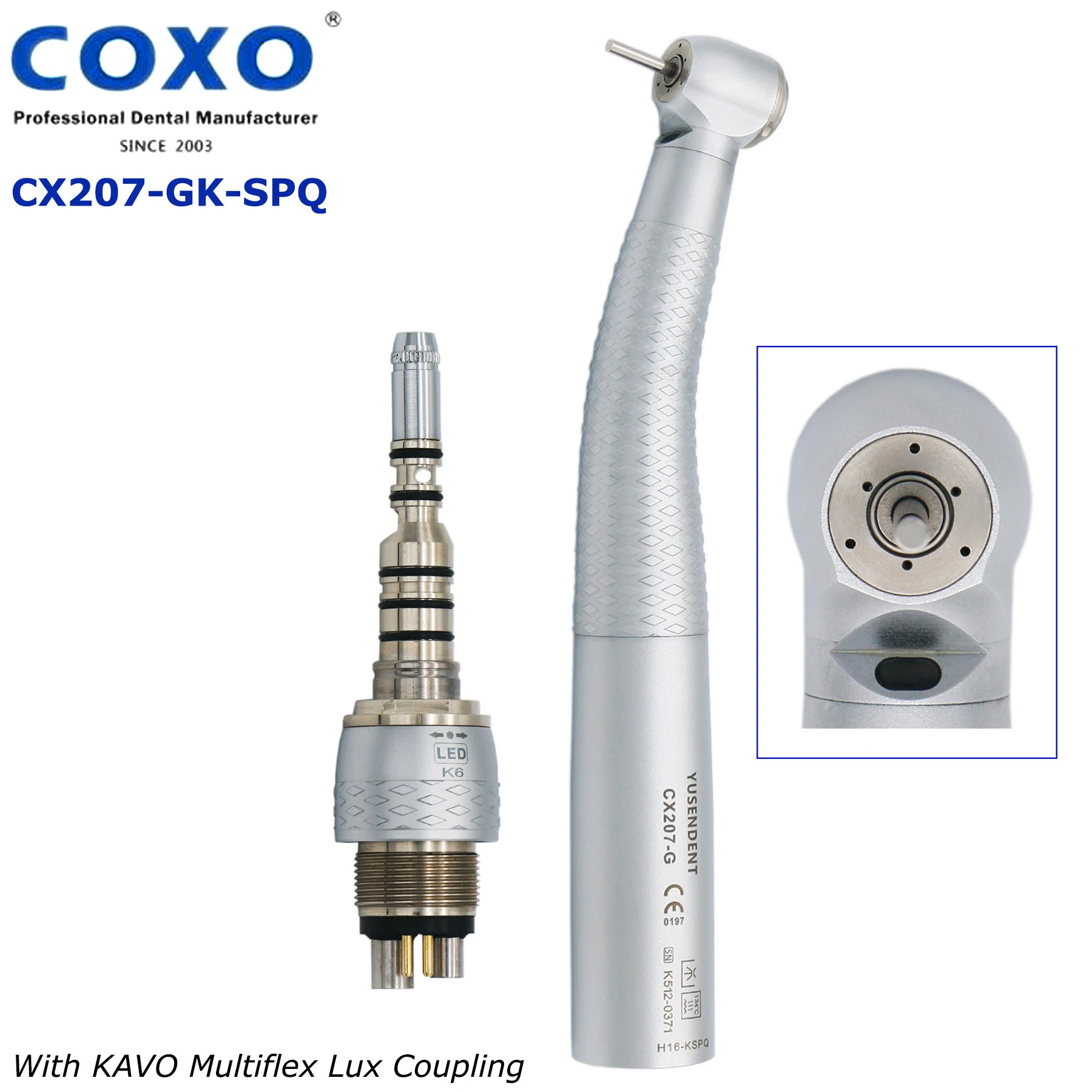 

COXO Dental Fiber Optic High Speed Handpiece Fit for KaVo LED Coupler LED Fiber Optic Air Turbine Standard / Max Torque Head