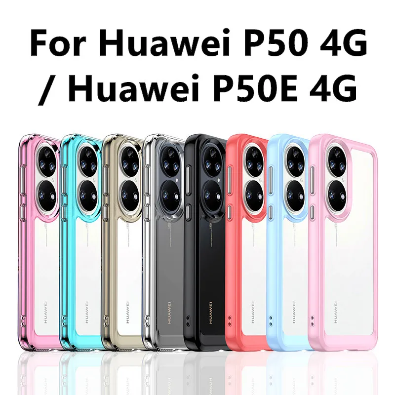 

For Huawei P50 Case Huawei P50E 4G Cover Colorful Soft Edge Silicone Transparent Shockproof Bumper For Huawei P50 P50E 4G Case