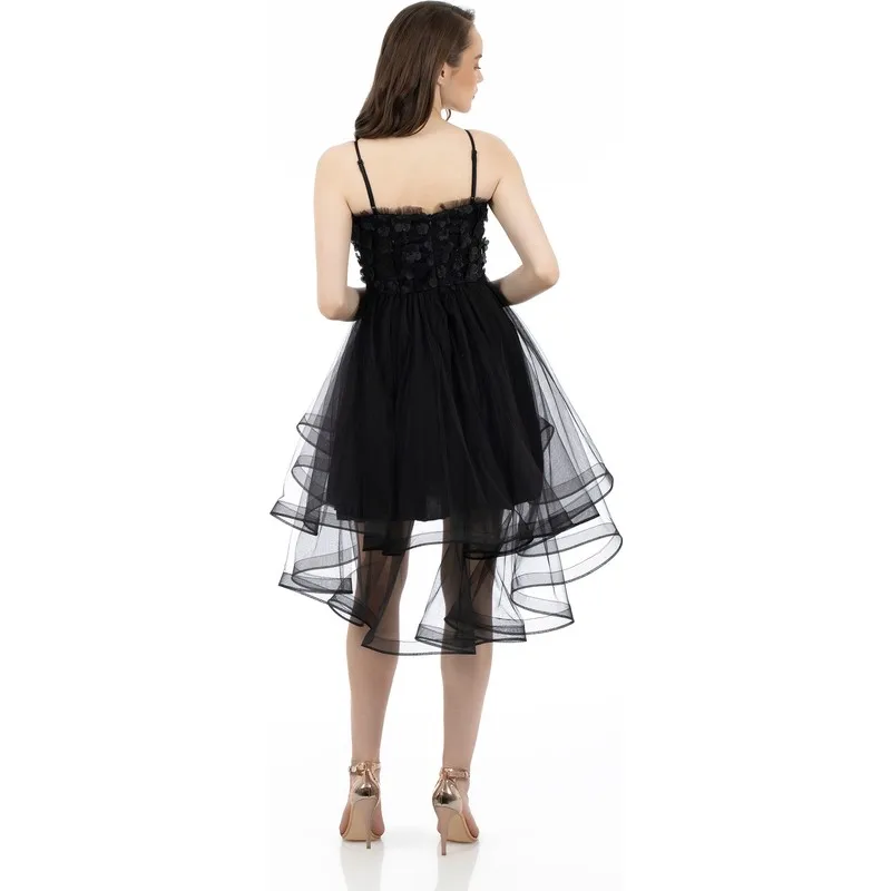 

Black Gauze Flower Ilemeli Short Evening Dress Women Summer Dress Casual Long Prom Midi Maxi