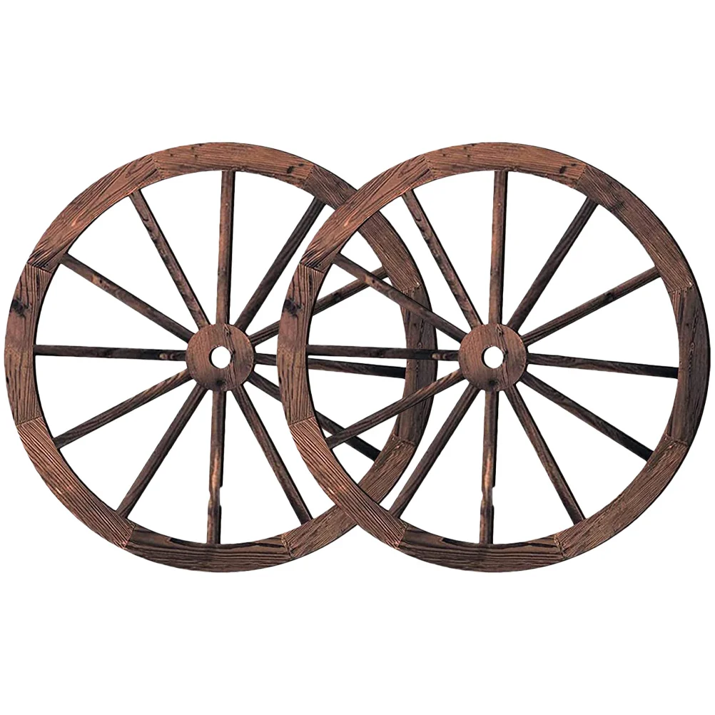 

2 Pcs Wooden Wheel Decoration Wagon Wall Vintage Office Home Household Ornament Bedroom Craft Decorations Living Hanging