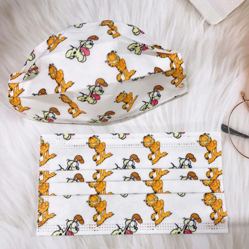 

50 шт. кавайная аниме маска с милым принтом Garfield одноразовая Защитная 3-слойная маска для лица мультяшная маска от пыли подарок для мальчиков ...