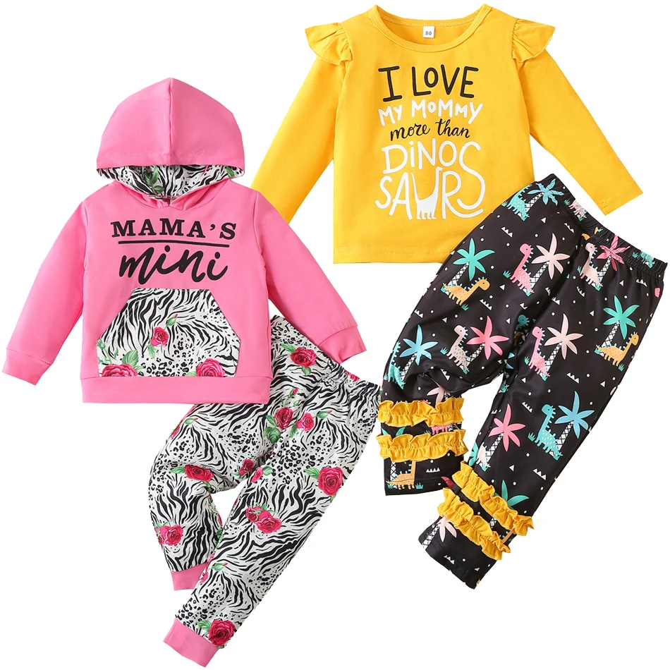 

Girls Clothes 1 To 5 Years Letter Print Tops Floral Pants Toddler Autumn Daily Casual Suits I Love Mom Baby Outdoor 2 Pcs Sets