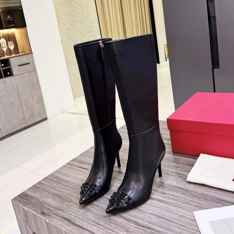 

Sexy Point Toe Long Boots Fashion Designer Women Thin High Heel Knee High Booties New Ladies Real Leather Party Dress Shoes Pump