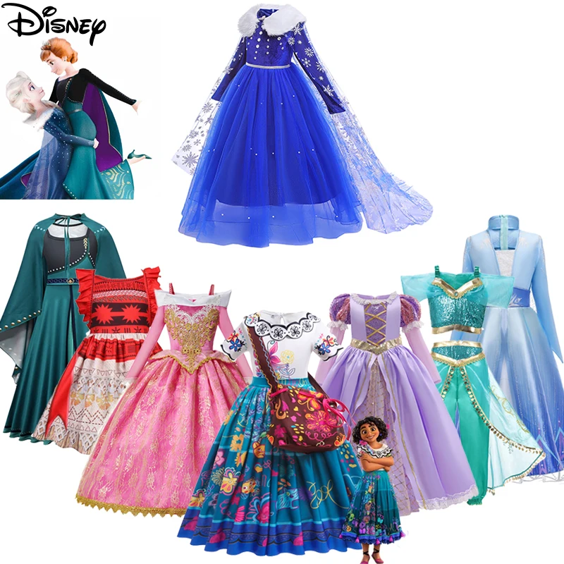 Disney Girls Frozen Elsa Princess Dress Cosplay Encanto Mirabel Isabela Clothes Kids Maleficent Carnival Party Halloween Costume