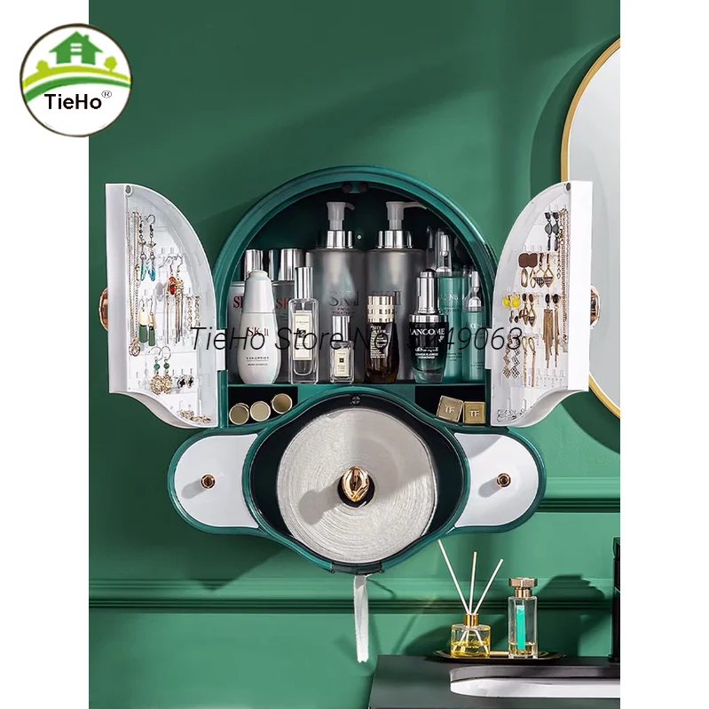 

Light Luxury Hanging Punch-free Cosmetic Storage Box Jewelry Multi-functional Integrated Washbasin Washcloth Toilet Rack