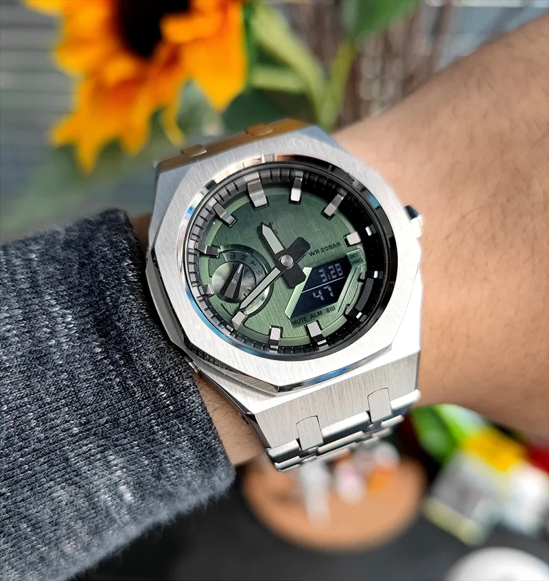 Rubber Strap+Metal Case For Casio GM2100 Gen5 Modification Kit Stainless steel Cover For Casioak G-Shock GM-2100 Bracelet Belt