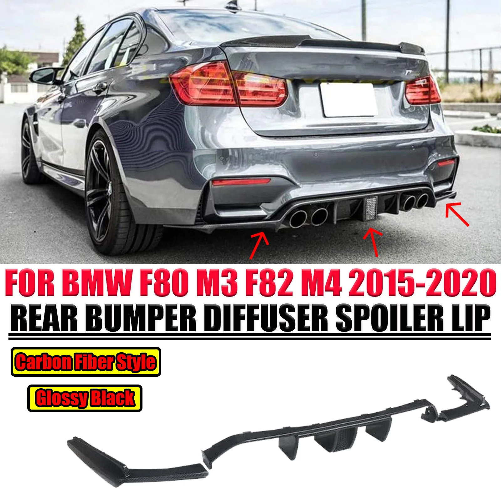 

Для BMW F80 M3 F82 M4 2015-2020 автомобильный диффузор для заднего бампера с подсветкой