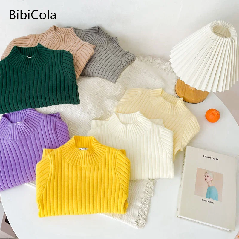 

2022 Autumn Children's Sweaters for Boys and Girls Half High Collar Knitted Undercoat Middle and Little Kids Long Sleeve Top