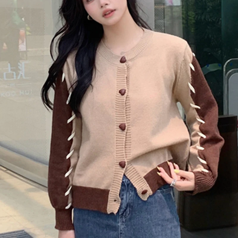 

Однобортный Кардиган с низким круглым вырезом, удобный красивый цветной кардиган с длинными рукавами в Корейском стиле, осень