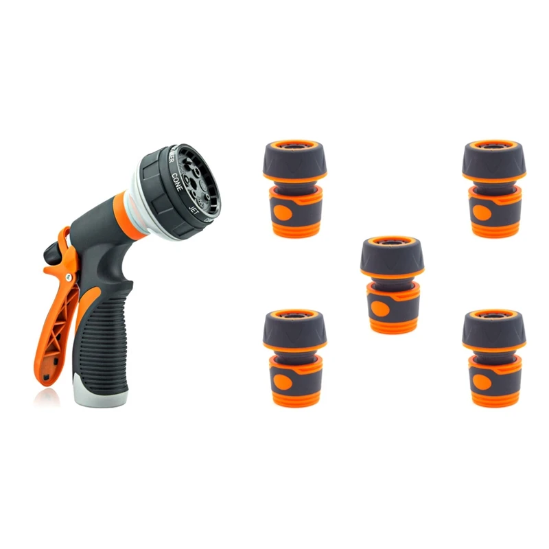 

1 Set Hose Nozzle Garden Hose Nozzle Hose Spray Nozzle & 5 Pcs Car Wash Hose Connector, Waterstop Connector
