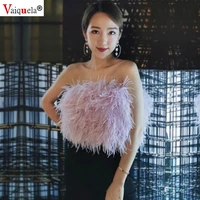 ostrich hair crop top for women feather camis tube top tight fitting stage performance costume nightclub party tanks bustier bra
