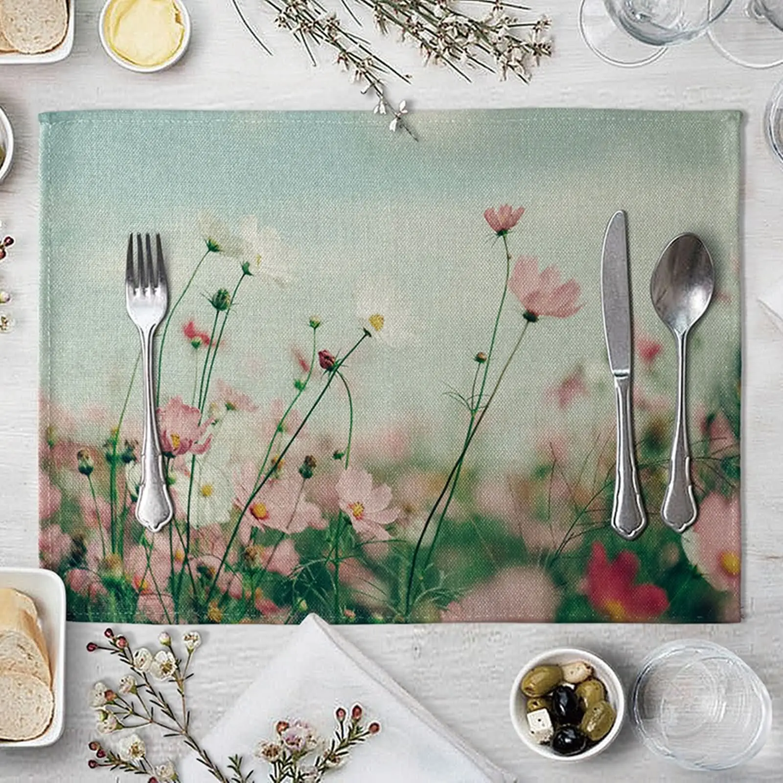 

Деревенские столовые приборы, обеденный стол, Белые и розовые столовые приборы и салфетки, столовые приборы в рустикальном стиле, набор для ...