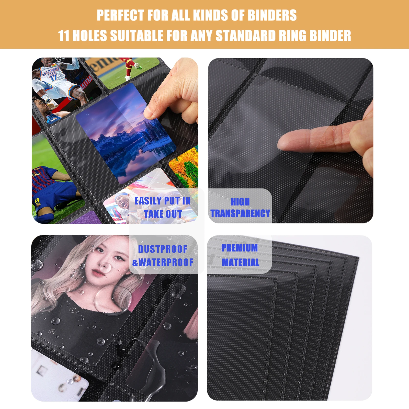 5/10/20Pcs Binder Sleeves Двусторонний 9-карманный альбом с вкладными листами Внутренние