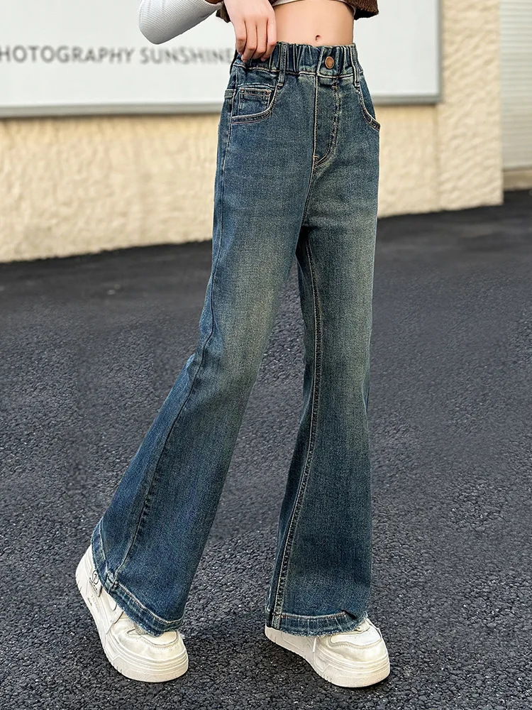 Осенние брюки для девочек новые расклешенные джинсы похудения в стиле ретро