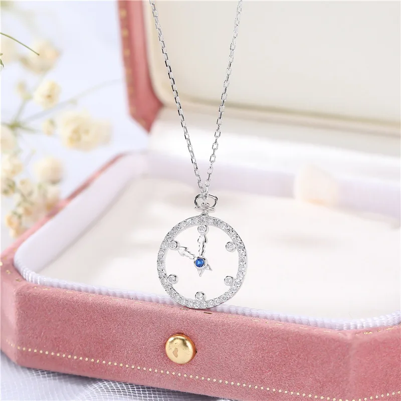 

LVB121 925 Sterling Silver Clock Pendant Silver Necklace Sterling Silver Jewelry Neckalce for Woman