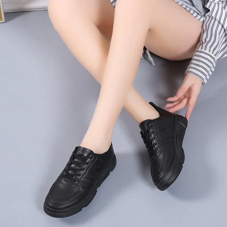 

Женские кожаные кроссовки, черные кожаные кроссовки на шнуровке, большие размеры, весна-осень 2023