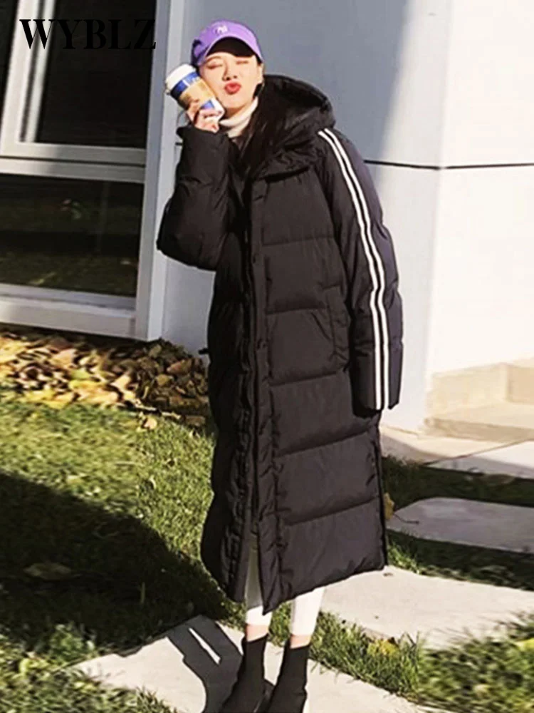 WYBLZ White Duck Down Jacket Women Parka Thicken Warm Hooded Jackets and Coats Fashion Winter Jacket Couple Loose Coat Outwear