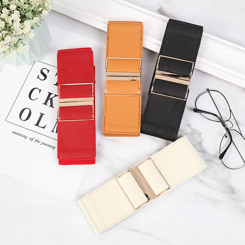 2023 Fashion Ladies Decorated Elastic To Buckle Wide Girdle Casual Dress Belts for Women Luxury Designer Belt Red White Black